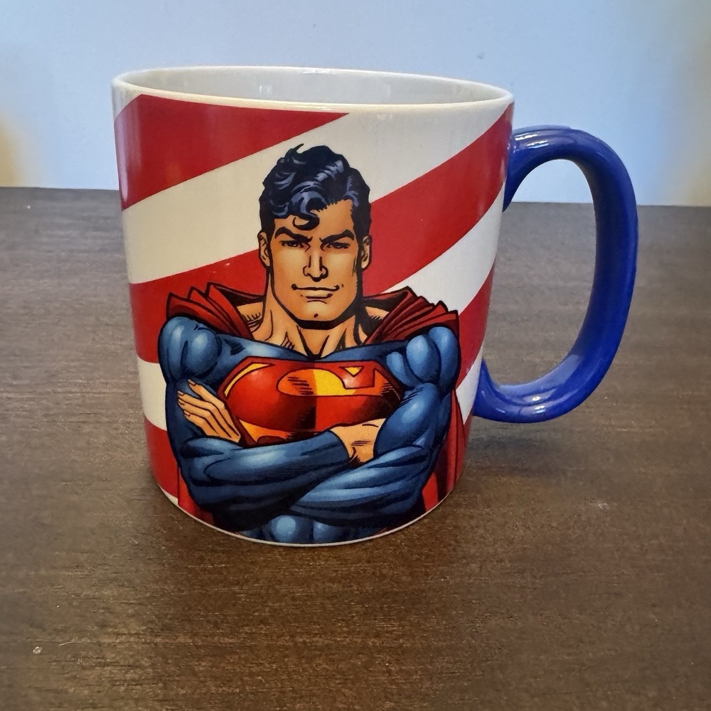 Vintage 2001 Superman Warner Bros Store Mug Patriotic Stars Stripes DC Y2K VTG
